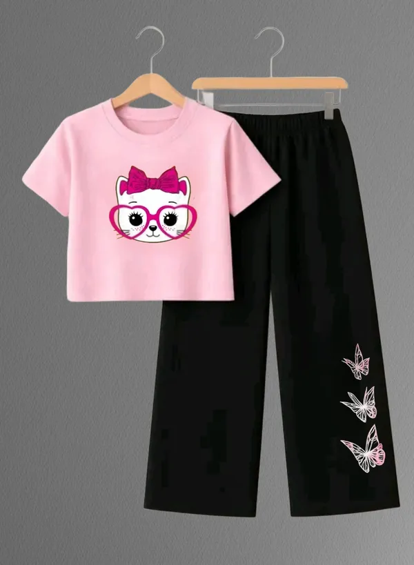 Pink_Printed_T-Shirt_And_Black_Pants_Set_For_Girls