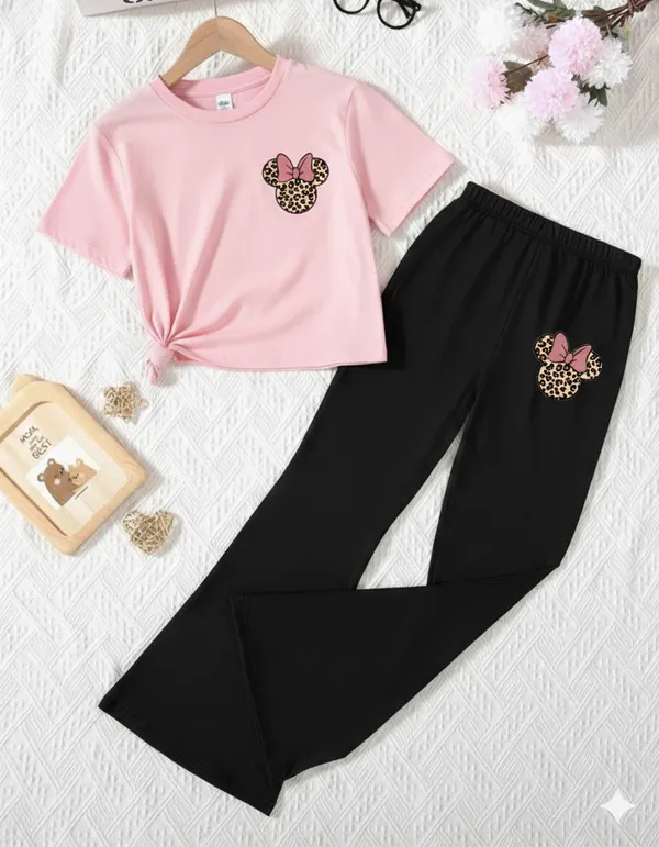 Pink_Short_Sleeve_T-Shirt_And_Black_Leggings_Set_For_Girls