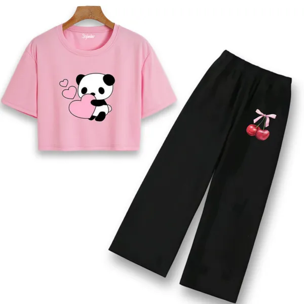 Orange_Printed_T-Shirt_And_Black_Flared_Pants_Set_for_Girls
