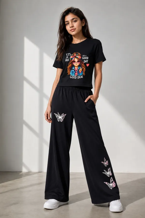 Black_Graphic_T-Shirt_And_Palazzo_Loungewear_Set_For_girl