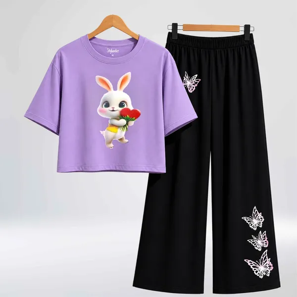 Purple_Printed_Crop_Top_And_Black_Wide_Leg_Pants_Set_For_Girls