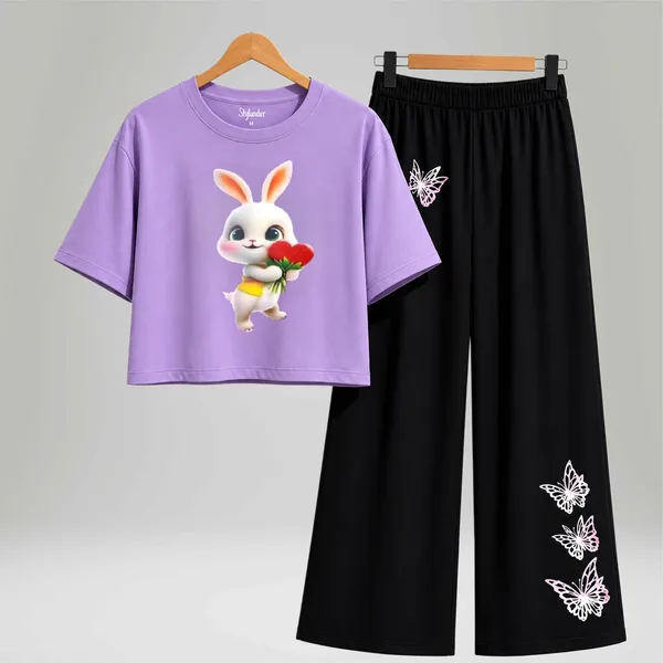 Purple_Printed_Crop_Top_And_Black_Wide_Leg_Pants_Set_For_Girls