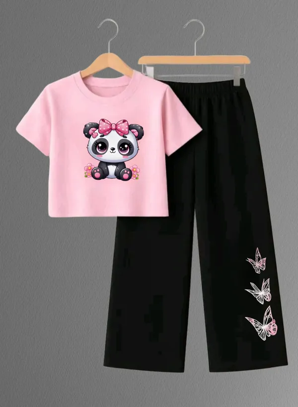 Pink_Printed_T-Shirt_And_Black_Pants_Set_For_Girls