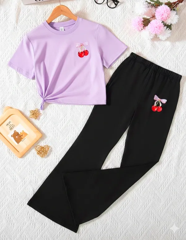 Lavender_Casual_Top_And_Black_Flared_Pants_Set_for_Girls