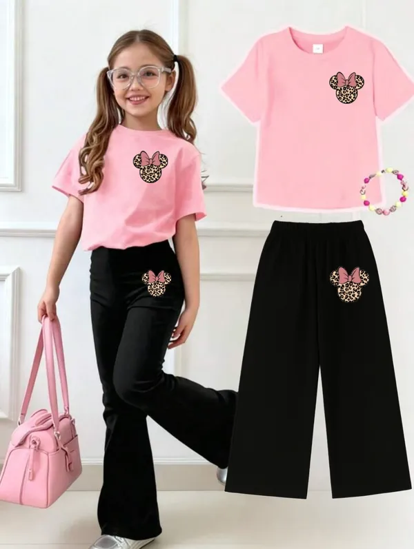 Pink_Casual_T-Shirt_And_Black_Flared_Pants_Set_for_Girls