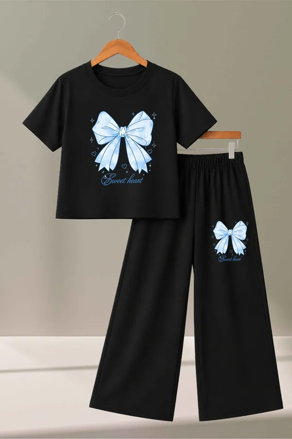 White_And_Black_Printed_T-Shirt_And_Wide_Leg_Pants_Set_for_girl