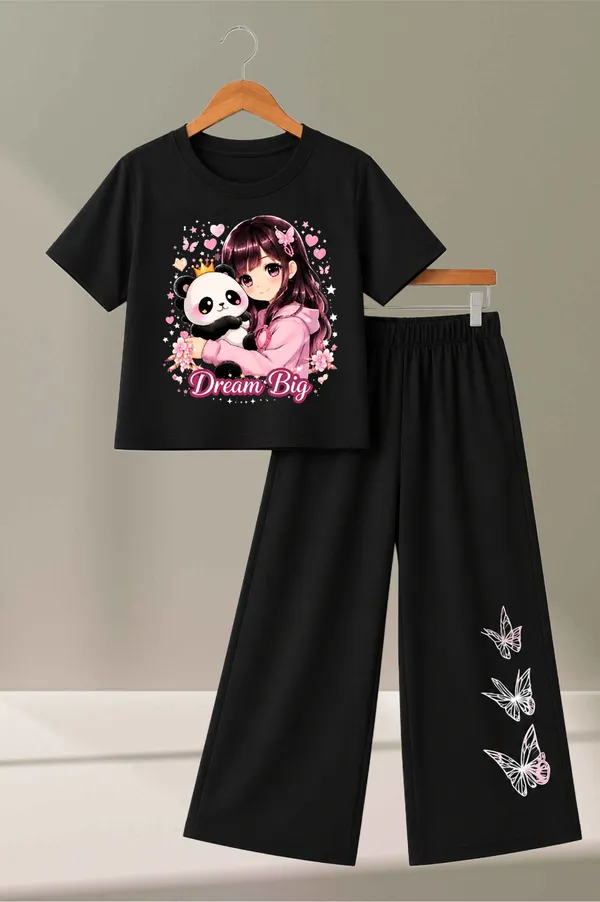 White_And_Black_Printed_T-Shirt_And_Wide_Leg_Pants_Set_for_girl