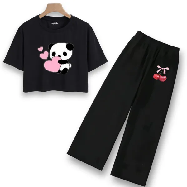 Orange_Printed_T-Shirt_And_Black_Flared_Pants_Set_for_Girls