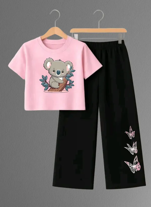 Pink_Printed_T-Shirt_And_Black_Pants_Set_for_Girls