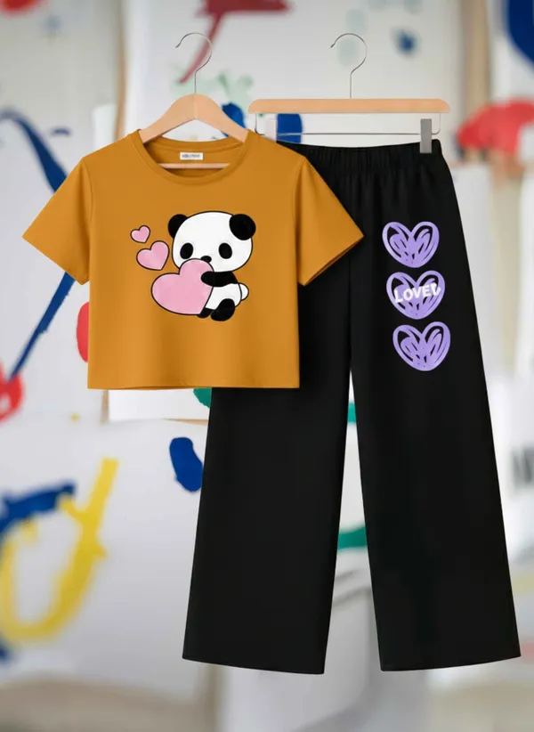 Lavender_Graphic_T-Shirt_And_Black_Pants_Set_For_Girls