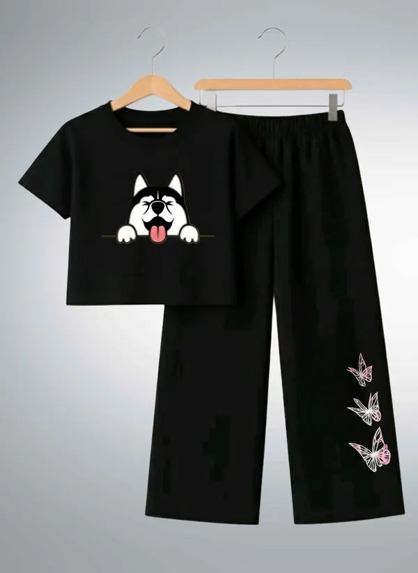 Pink_Printed_T-Shirt_And_Black_Pants_Set_For_Girls