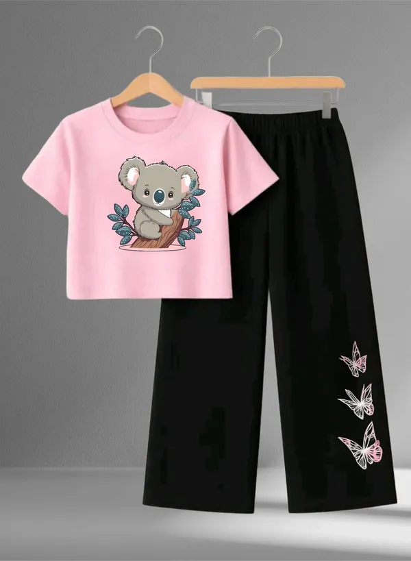 Pink_Printed_T-Shirt_And_Black_Pants_Set_For_Girls