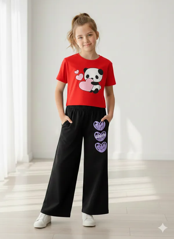 Pink_Cotton_Relaxed_Fit_Panda_Graphic_Top_Wide_Leg_Pants_Set_For_Girls