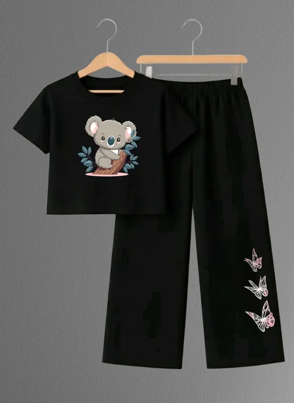 Pink_Printed_T-Shirt_And_Black_Pants_Set_For_Girls