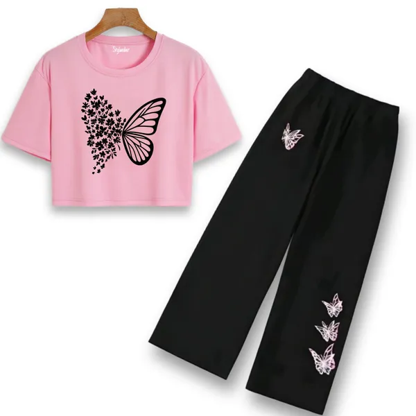 Pink_Butterfly_Print_Crop_Top_And_Black_Wide_Leg_Pants_Set_for_Girls