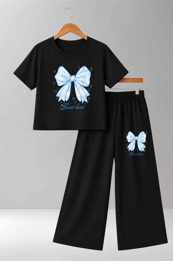 White_And_Black_Printed_T-Shirt_And_Wide_Leg_Pants_Set_for_girl