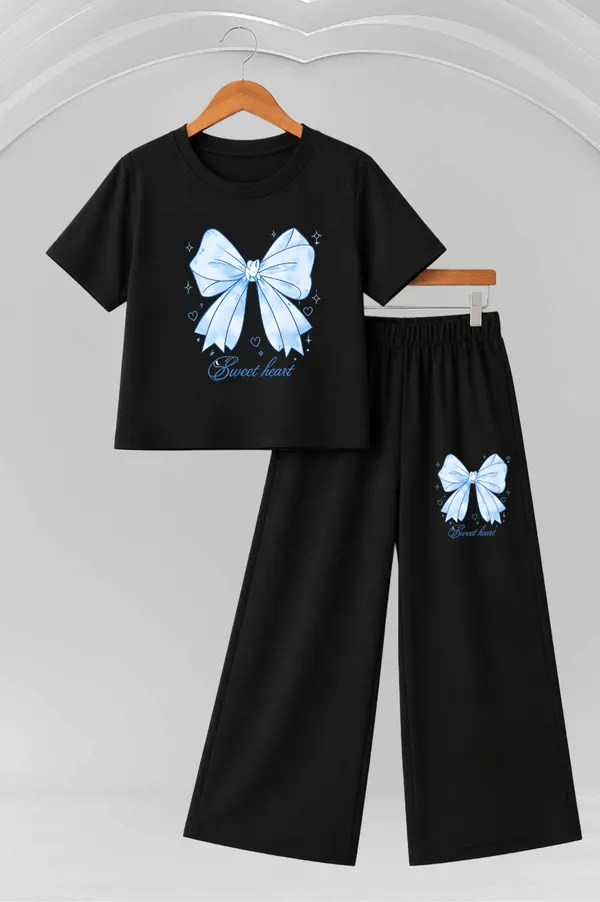 White_And_Black_Printed_T-Shirt_And_Wide_Leg_Pants_Set_for_girl