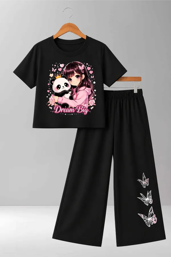 White_And_Black_Printed_T-Shirt_And_Wide_Leg_Pants_Set_for_girl
