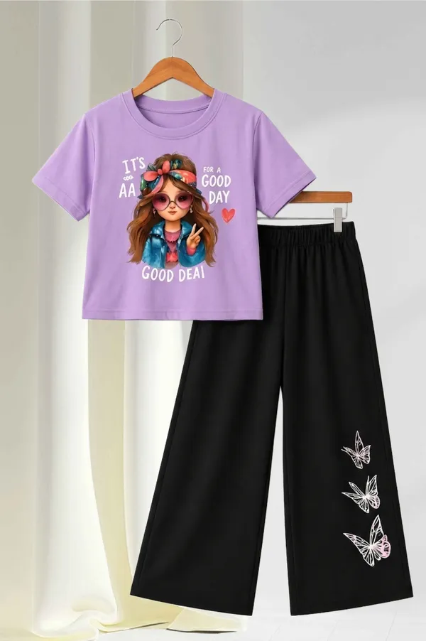 White_And_Black_Printed_T-Shirt_And_Wide_Leg_Pants_Set_for_girl