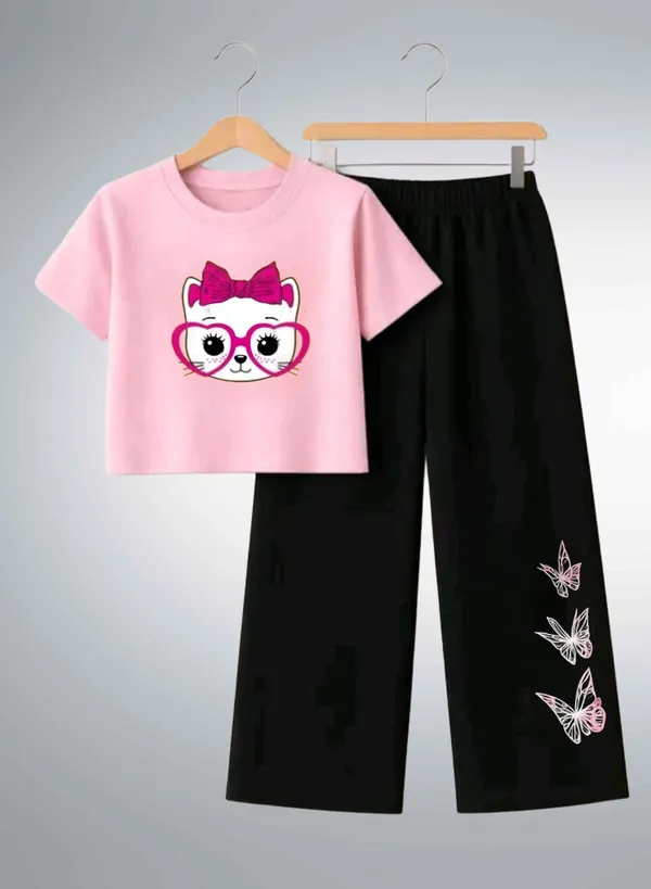 Pink_Printed_T-Shirt_And_Black_Pants_Set_For_Girls