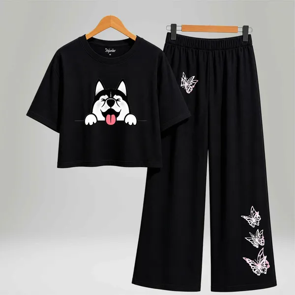 Black_Cotton_Relaxed_Dog_Print_Crop_Top_And_Wide-Leg_Pants_Co-Ord_Set_For_Girls