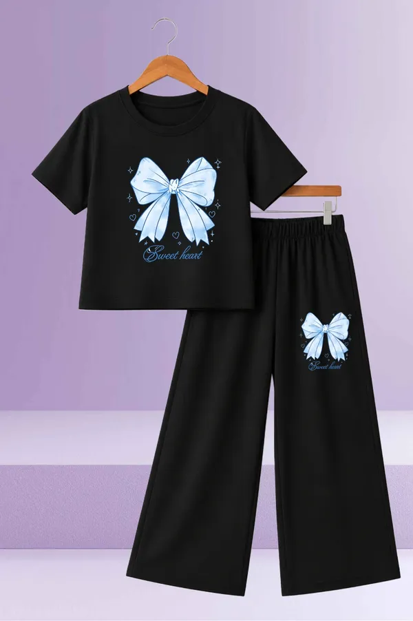 White_And_Black_Printed_T-Shirt_And_Wide_Leg_Pants_Set_for_girl
