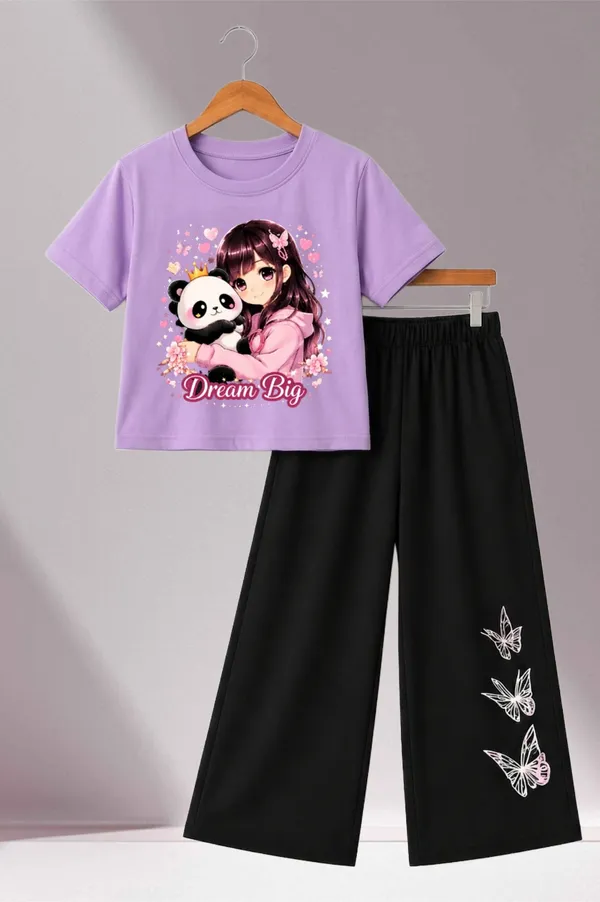 White_And_Black_Printed_T-Shirt_And_Wide_Leg_Pants_Set_for_girl