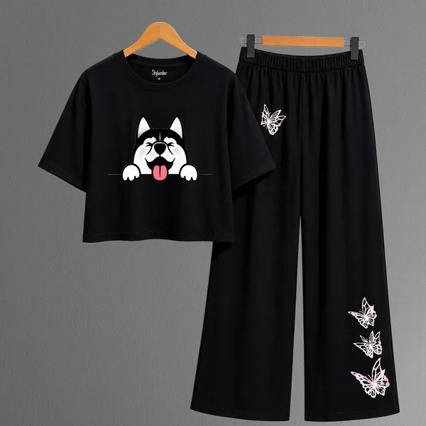 Black_Cotton_Relaxed_Dog_Print_Crop_Top_And_Wide-Leg_Pants_Co-Ord_Set_For_Girls