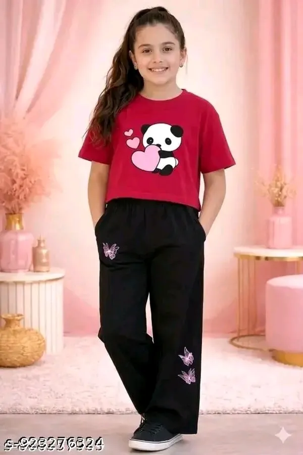 Red_Printed_Top_And_Black_Pants_Set_for_Girls