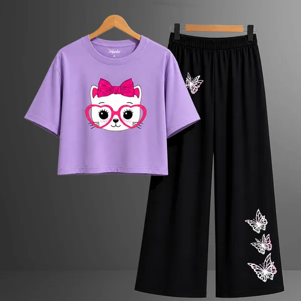 Purple_Printed_T_Shirt_And_Wide_Leg_Pants_Set_For_Girls