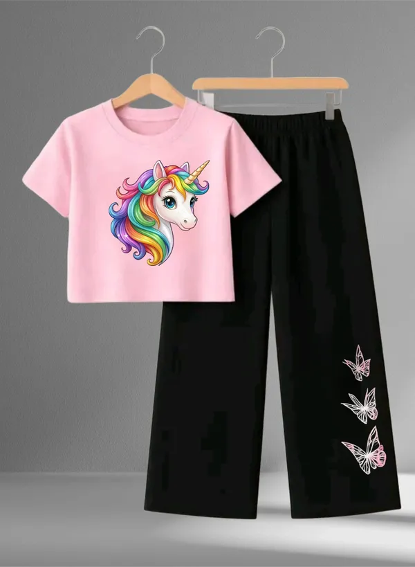 Pink_Unicorn_Print_T-Shirt_With_Black_Pants_Set_for_Girls