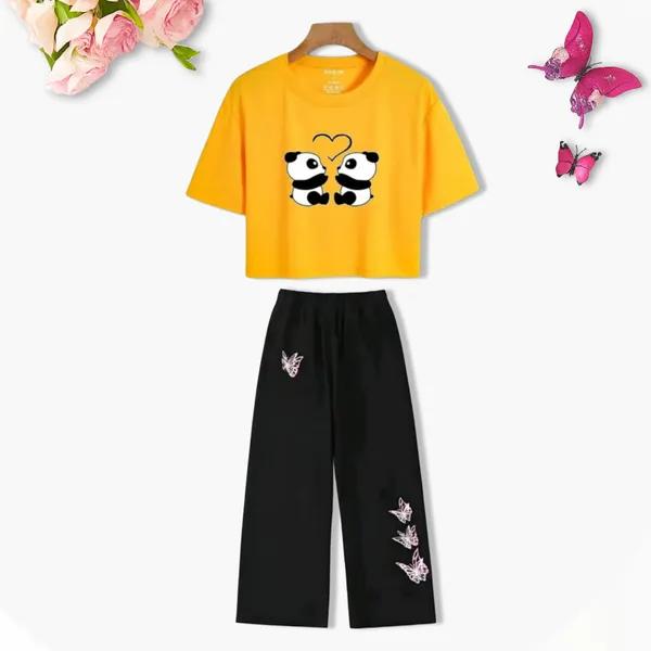 Yellow_Graphic_Crop_Top_And_Black_Wide_Leg_Pants_Set_For_Girls