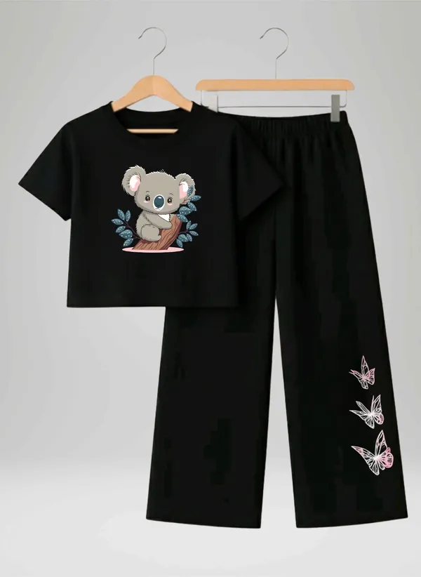 Pink_Printed_T-Shirt_And_Black_Pants_Set_For_Girls