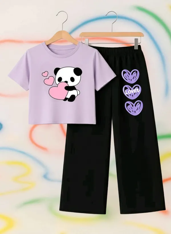 Lavender_Graphic_T-Shirt_And_Black_Pants_Set_For_Girls