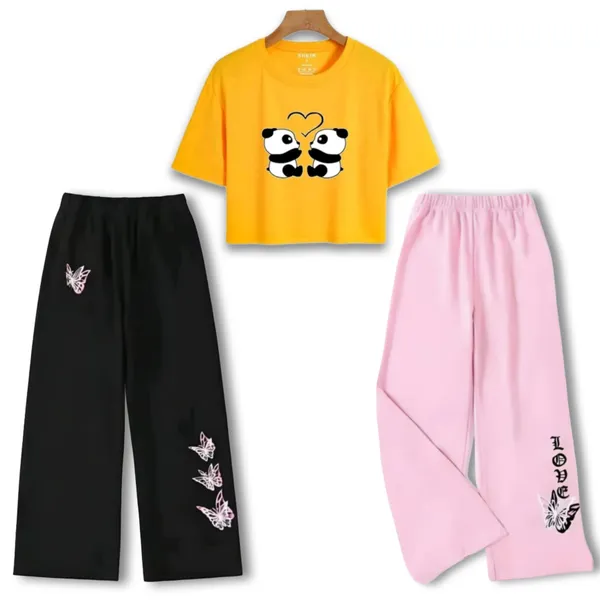 Yellow_Printed_Crop_Top_And_Wide_Leg_Pants_Set_for_Girls