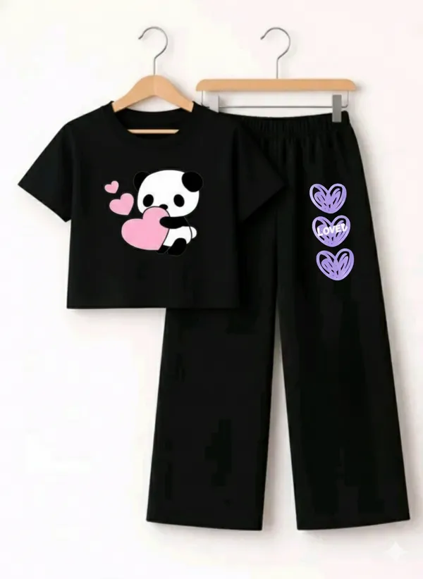 Lavender_Graphic_T-Shirt_And_Black_Pants_Set_For_Girls