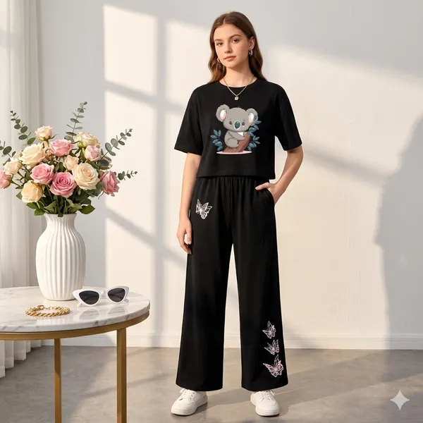 Purple_Printed_T-Shirt_And_Black_Wide-Leg_Pants_Set_for_Girls