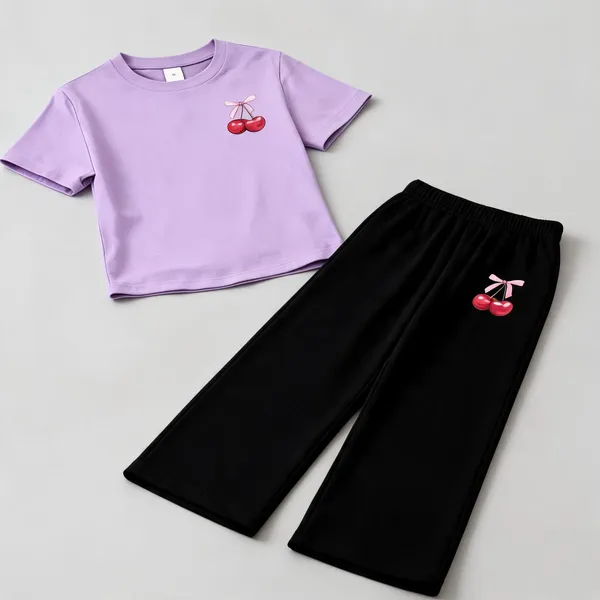 Lavender_Cotton_Cherry_Print_T-Shirt_Wide_Leg_Pants_Co-Ord_Set_For_Girls