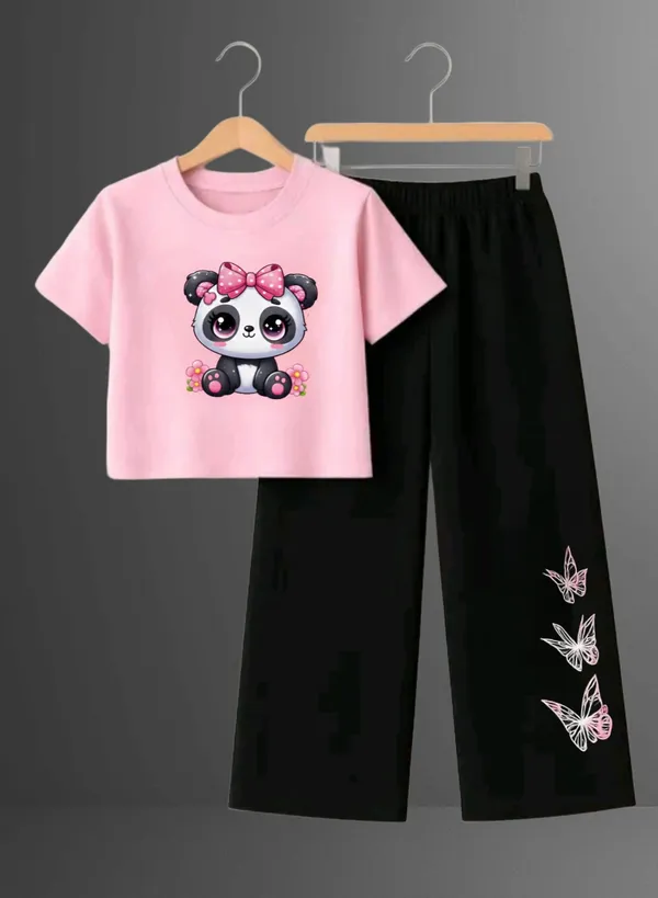 Pink_Printed_T-Shirt_And_Black_Pants_Set_For_Girls