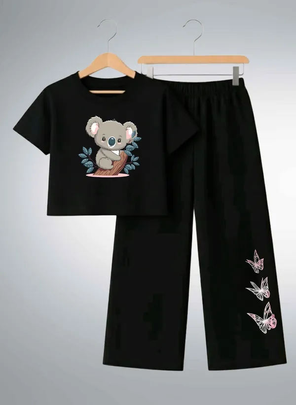 Pink_Printed_T-Shirt_And_Black_Pants_Set_For_Girls