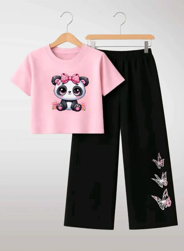 Pink_Printed_T-Shirt_And_Black_Pants_Set_For_Girls