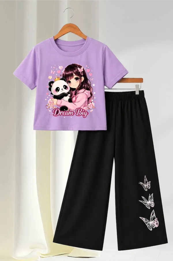 White_And_Black_Printed_T-Shirt_And_Wide_Leg_Pants_Set_for_girl