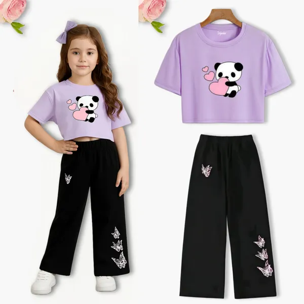 Lavender_Printed_Crop_Top_And_Black_Pants_Set_for_Girls