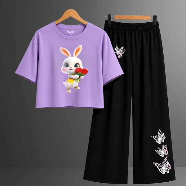 Purple_Printed_Crop_Top_And_Black_Wide_Leg_Pants_Set_For_Girls