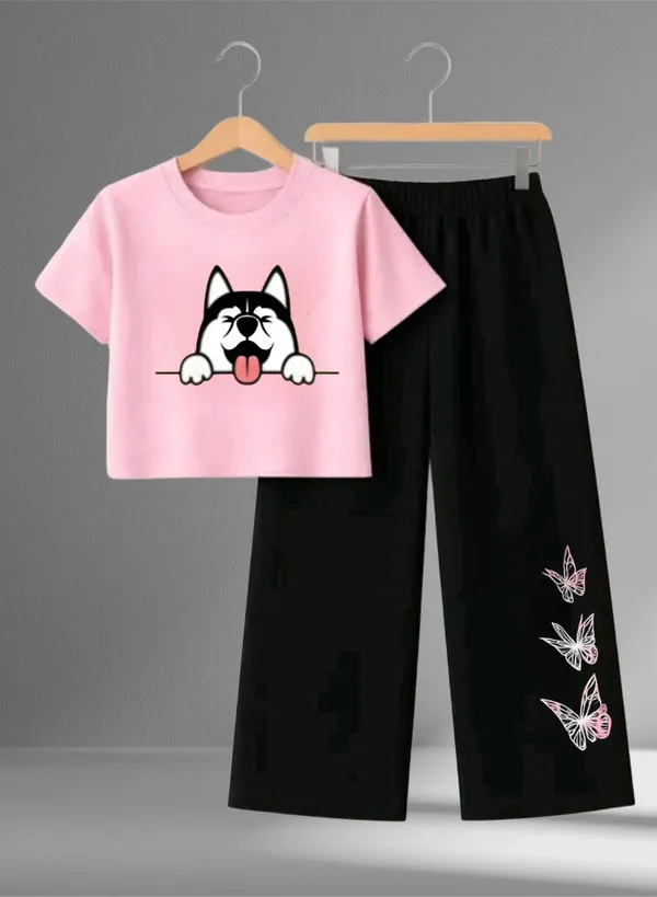 Pink_Printed_T-Shirt_And_Black_Pants_Set_For_Girls