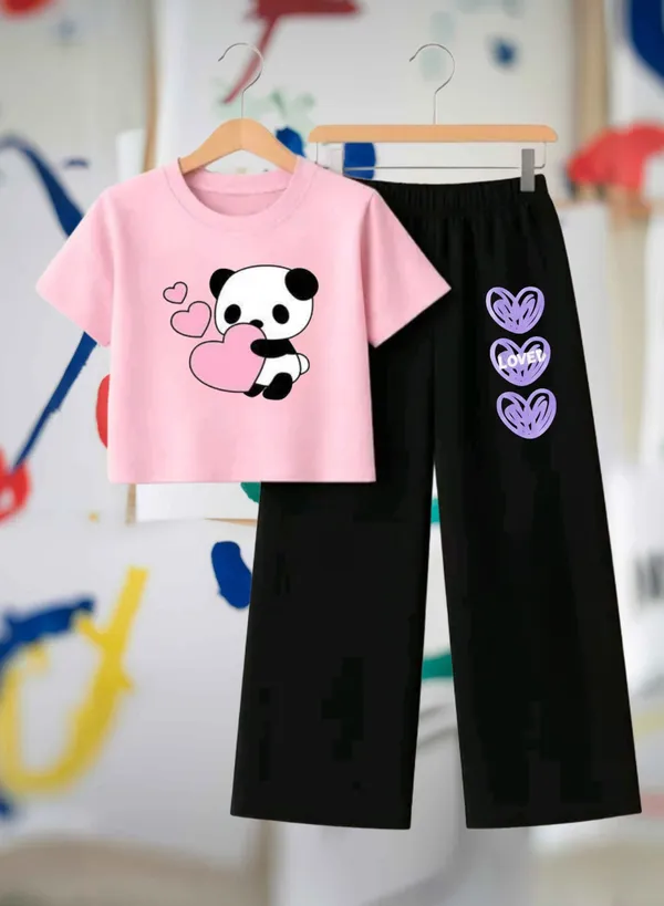 Lavender_Graphic_T-Shirt_And_Black_Pants_Set_For_Girls