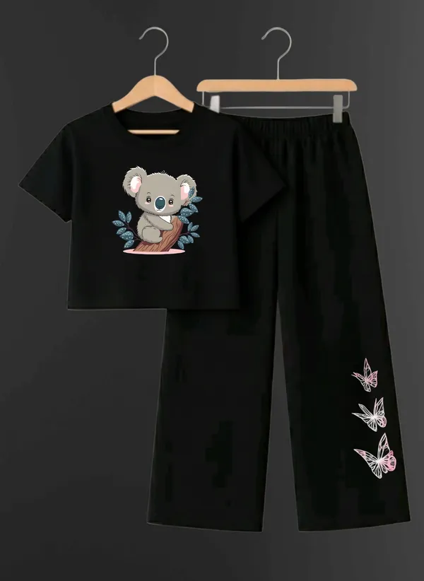 Pink_Printed_T-Shirt_And_Black_Pants_Set_For_Girls