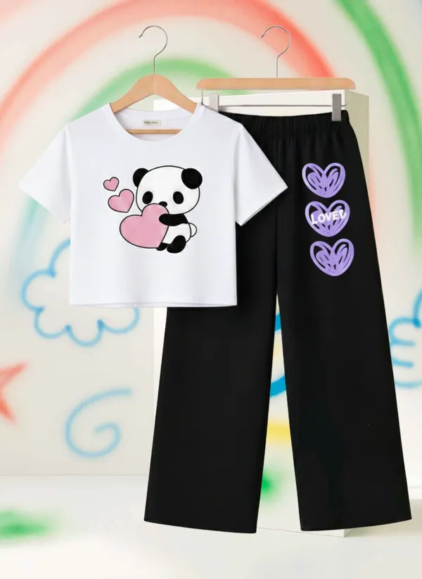Lavender_Graphic_T-Shirt_And_Black_Pants_Set_For_Girls