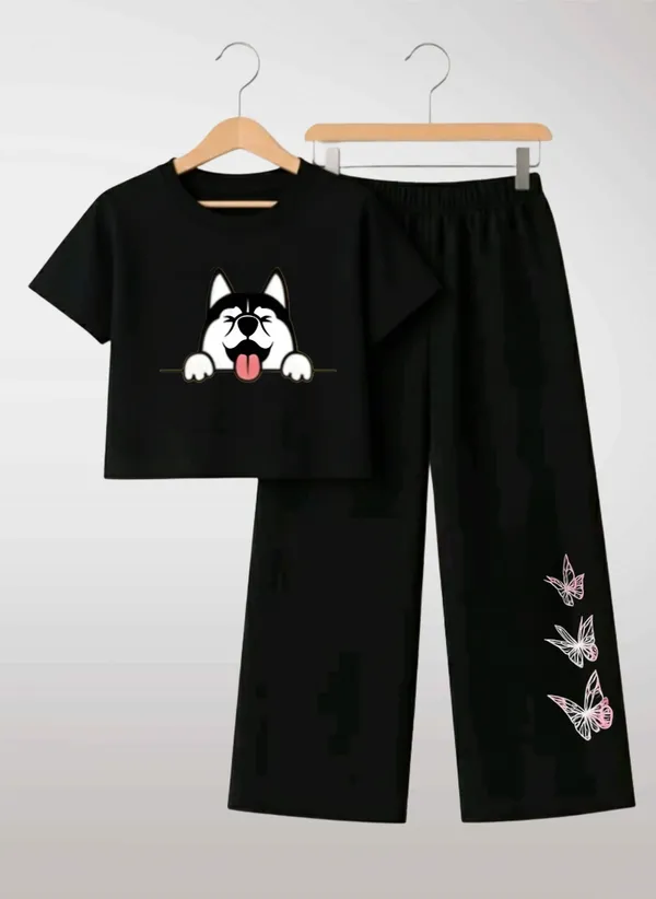 Pink_Printed_T-Shirt_And_Black_Pants_Set_For_Girls