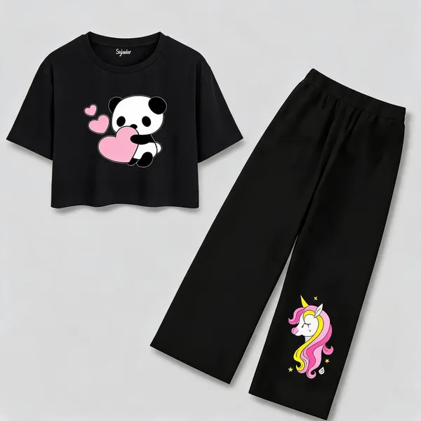 Black_Cotton_Relaxed_Fit_Printed_Crop_Top_And_Wide_Leg_Pants_Set_For_Girls